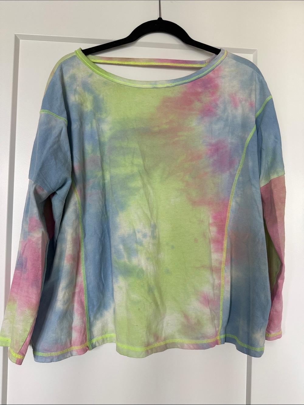 Tie-Dye Long Sleeve Top in Pastel Blue, Green & Pink